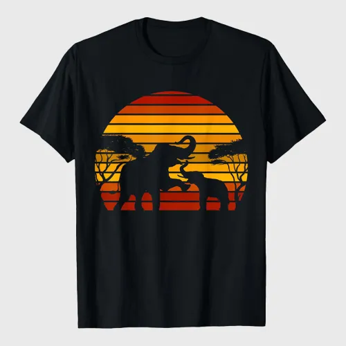 Retro Africa Sunset Animal Elephant T-Shirt