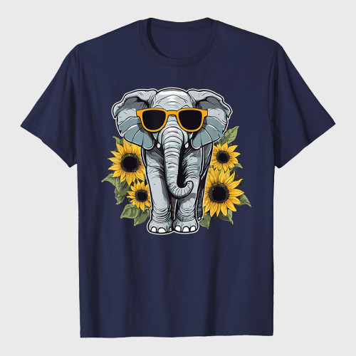 Elephant With Sunglasses And Sunflowers T-Shirt