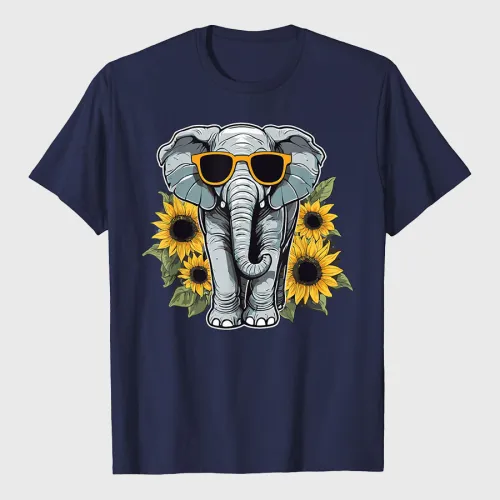 Elephant With Sunglasses And Sunflowers T-Shirt