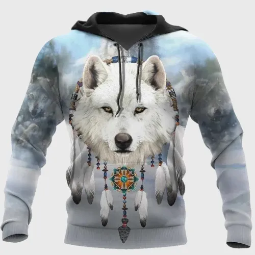 Native Tribal Dreamcatcher Wolf Hoodie