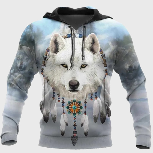 Native Tribal Dreamcatcher Wolf Hoodie