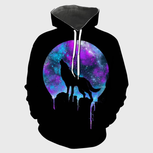Mens Novelty Galaxy Wolf Hoodie