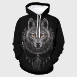 Black Wolf Head Print Hoodie