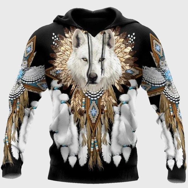 Tribal Mens Wolf Hoodie