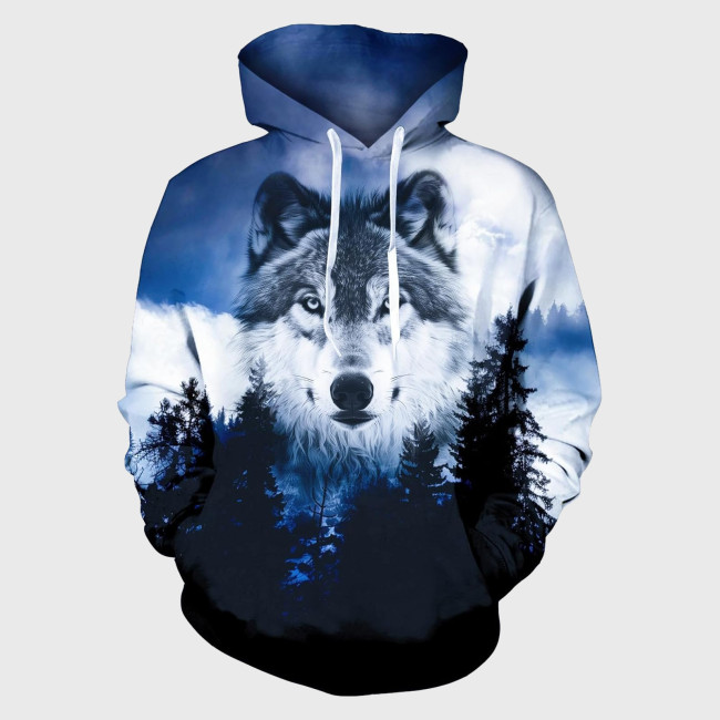 3D Mountain Wolf Pullover Hoodie