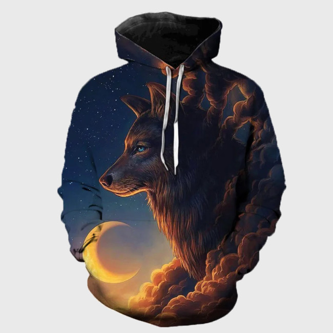 Galaxy Moon Wolf Hoodie