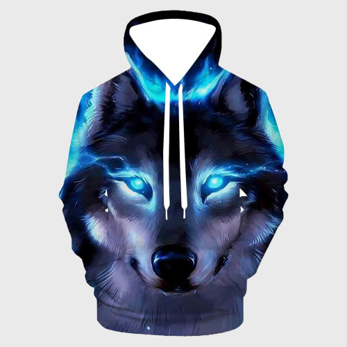 Mens Wolf Graphic Pullover Hoodie Sweatshirt