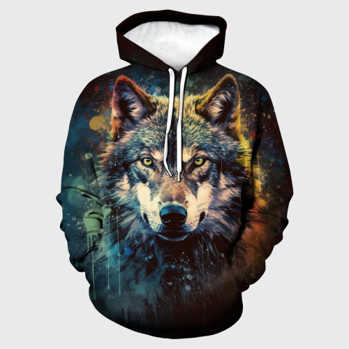 Colorful Wolf Face Print Hoodie
