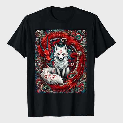 Japanese Mystical Nine-tailed Fox Kitsune Dragon Foxes T-Shirt