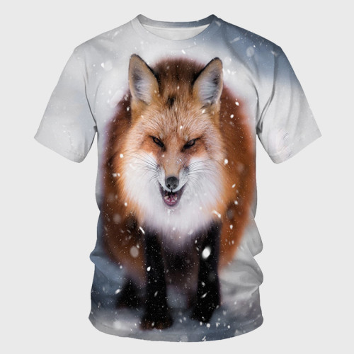 Snowing Wild Fox Print T-Shirt