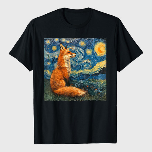 Fox Van Gogh Style Starry Night T-Shirt