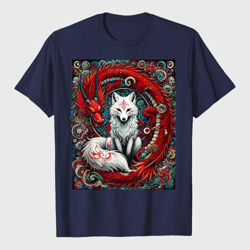 Japanese Mystical Nine-tailed Fox Kitsune Dragon Foxes T-Shirt