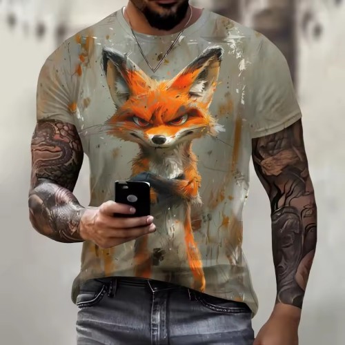 Funny Mens Hip Hop Fox Graphic T-Shirt