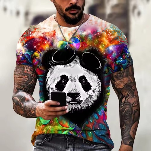 Mens Colorful Panda Head T-Shirt