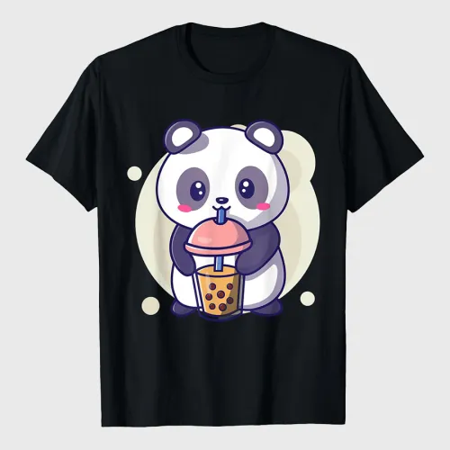 Cute Panda Drinks Boba Bubble Tea Kawaii Aesthetic T-Shirt
