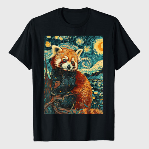 Red Panda Starry Night Van Gogh Graphic T-Shirt