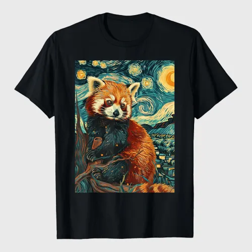 Red Panda Starry Night Van Gogh Graphic T-Shirt