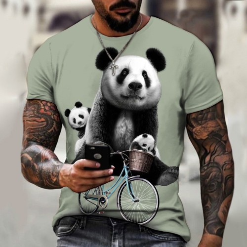 Panda Family Riding Bike Graphic T-Shirt