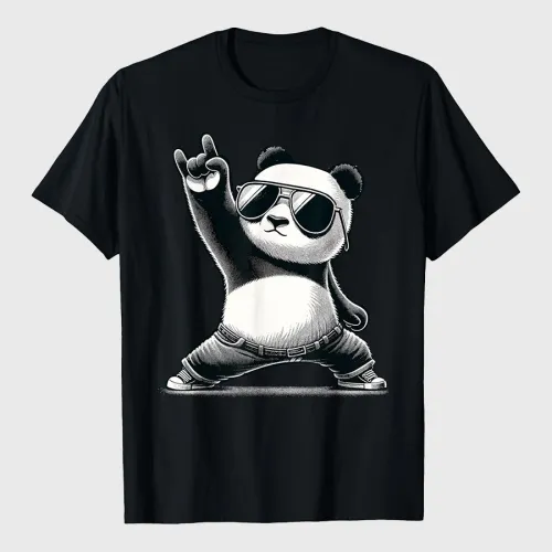 Funny Panda Rock Music T-Shirt