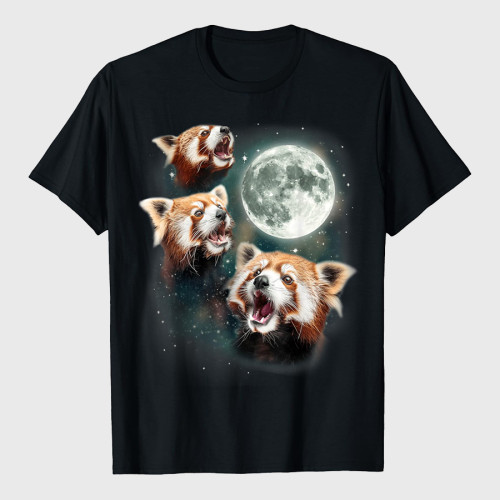 Three Red Panda Howling At Moon T-Shirt