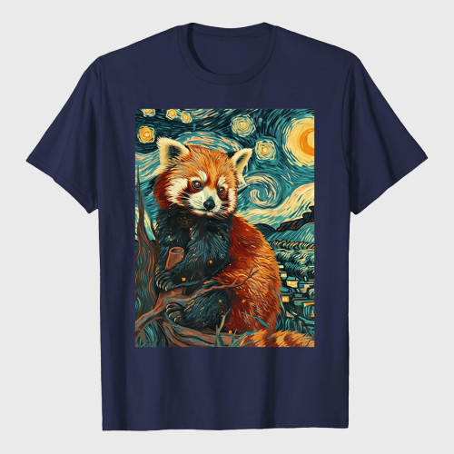 Red Panda Starry Night Van Gogh Graphic T-Shirt