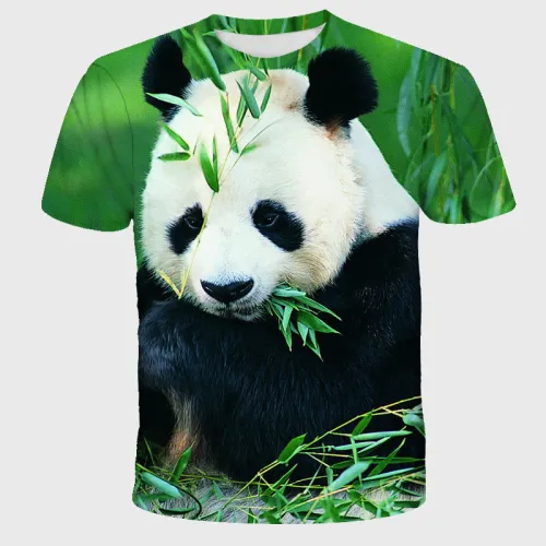 Panda Eating Bamboo Print T-Shirt