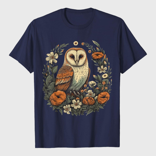 Cute Aesthetic Floral Owl T-Shirt