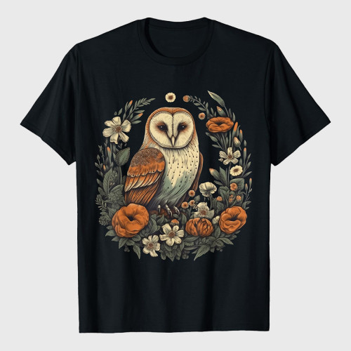 Cute Aesthetic Floral Owl T-Shirt