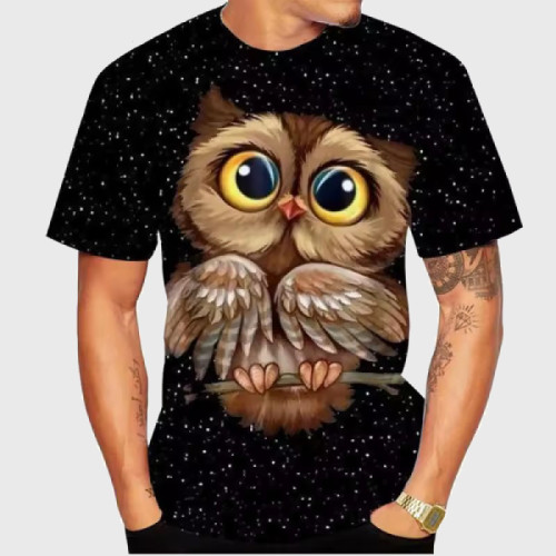 Starry Cartoon Owl Graphic T-Shirt
