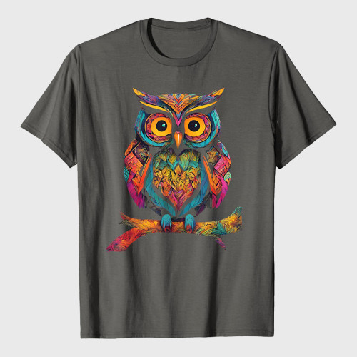 Owl Perched On A Tree Branch Colorful Pattern Owl Lover T-Shirt