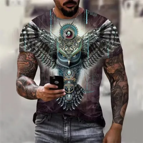 Tribal Style Owl Print T-Shirt