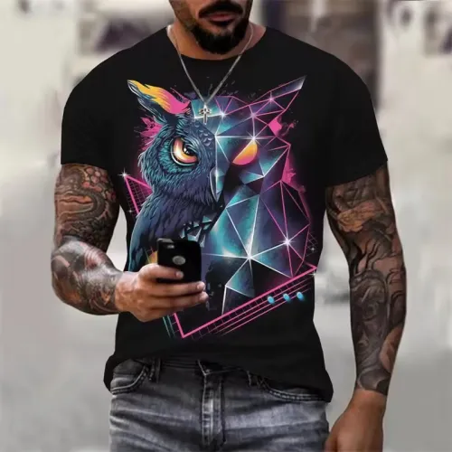 Geometrical Owl Print T-Shirt