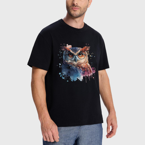 Watercolor Owl Face Graphic T-Shirt