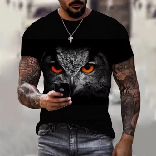 3D Owl Head Print T-Shirt