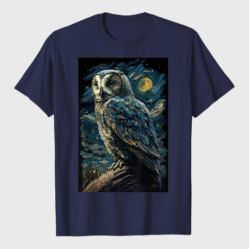Owl Starry Night Van Gogh Style T-Shirt