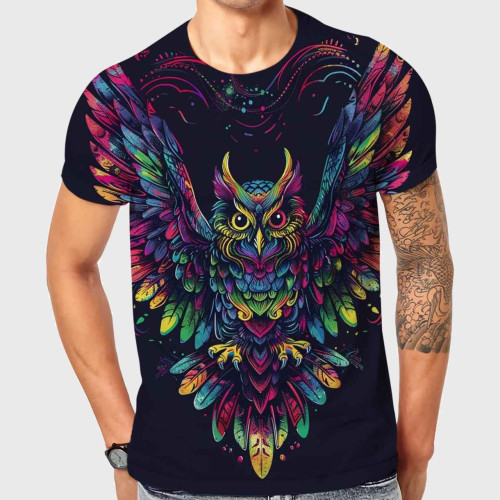 3D Colorful Owl Mens T-Shirt