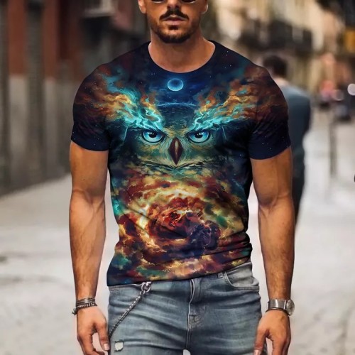 Mens Galaxy Owl Printed T-Shirt