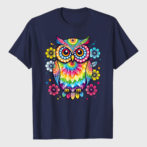 Owl Artwork Flower Colorful Owl Lover T-Shirt