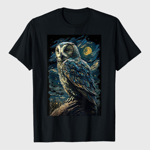 Owl Starry Night Van Gogh Style T-Shirt