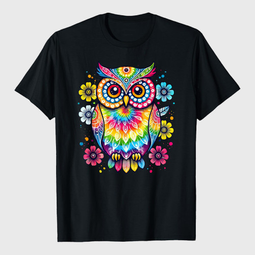Owl Artwork Flower Colorful Owl Lover T-Shirt