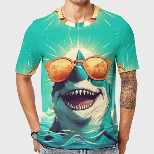 Funny Shark Design With Sunglasses Graphic T-Shirt