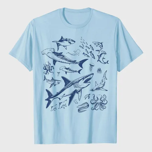 Retro Ocean Animal Wildlife Shark Fish Octopus Nature T-Shirt