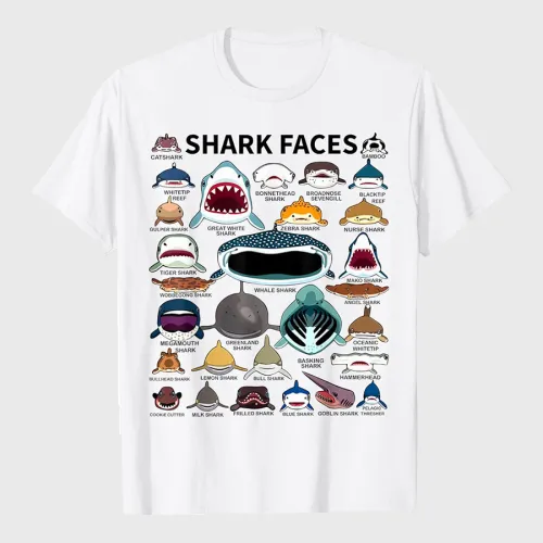 Shark Faces of All Shark T-Shirt