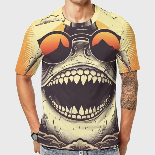 3D Shark Mouth With Sunglasses Graphic T-Shirt