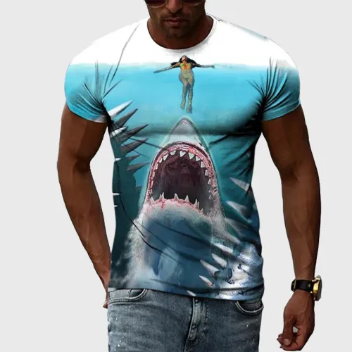 Dangerous White Shark Printed T-Shirt