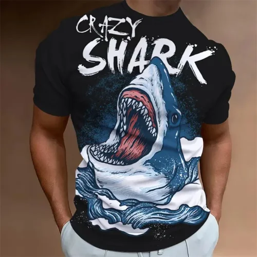 Cartoon Crazy Shark Graphic T-Shirt