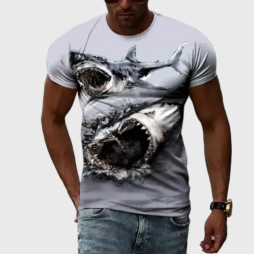 Mens Crazy Shark Graphic T-Shirt