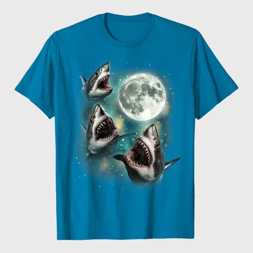 Three Shark Moon 3 Great Whites Howling Moon Parody T-Shirt