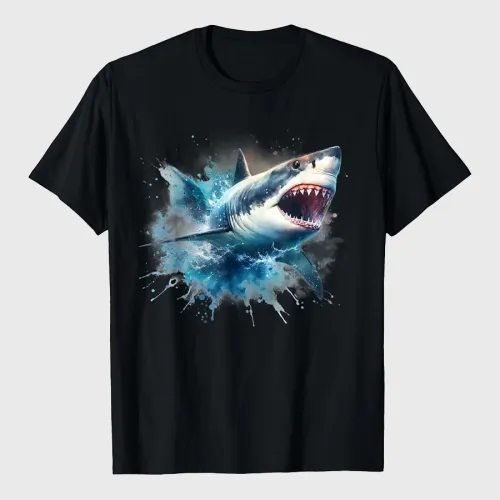 Cool Watercolor Great White Shark Open Jaw T-Shirt