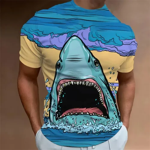 Cartoon Shark Design Graphic T-Shirt